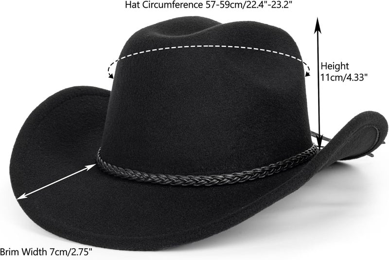 Vikodah Vintage Western Cowboy Hat for Men Women - Wide Brim Cowgirl Fedora Hats with Braided Rope Band M - Image 3